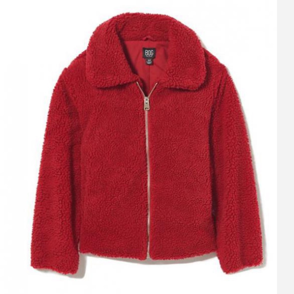 BDG Theo Fleece Teddy Jacket Red